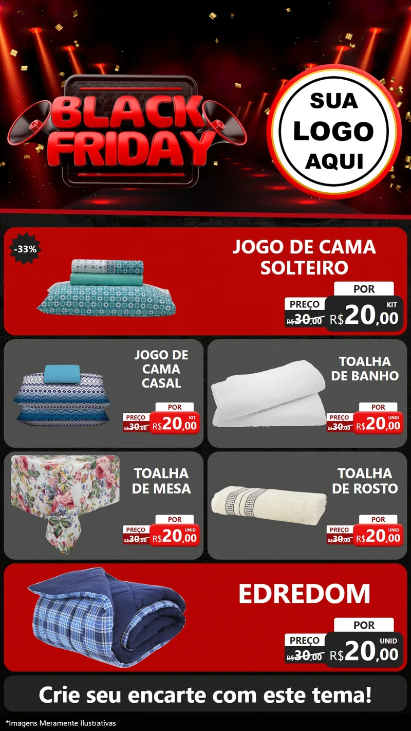 Modelo de TV para TV Vertical com o tema Black Friday para Cama, Mesa e Banho