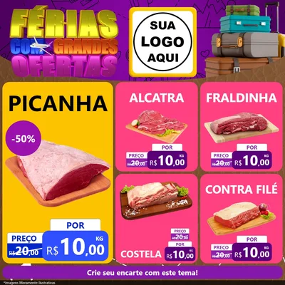 Modelo de Rede Social para Feed Facebook com o tema Férias com Grandes Ofertas para Açougue
