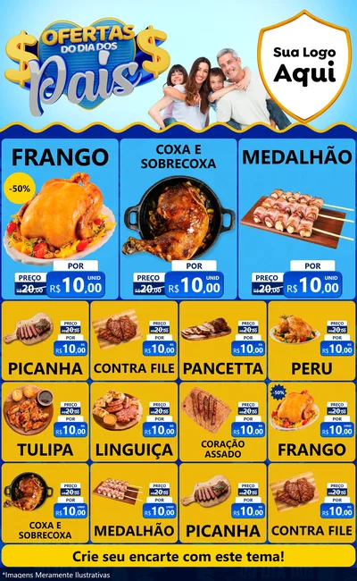 Modelo de Encarte para Encarte Grande com o tema Ofertas do Dia dos Pais para Assados