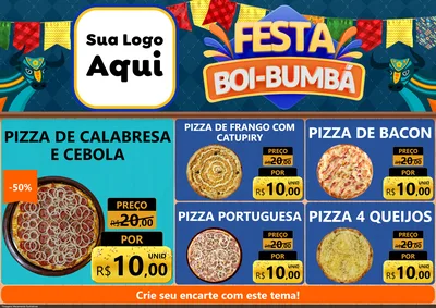 Modelo de Encarte para Encarte A4 Horizontal com o tema Festa Boi Bumbá para Pizzaria