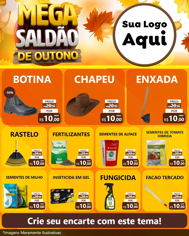 Modelo de Rede Social para Feed Instagram com o tema Mega Saldão de Outono para Agropecuária