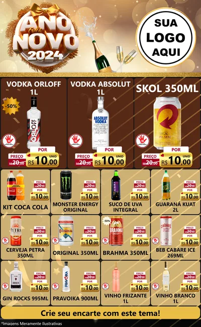 Modelo de Encarte para Encarte Grande com o tema Feliz Ano Novo 2027 para Distribuidora de bebidas
