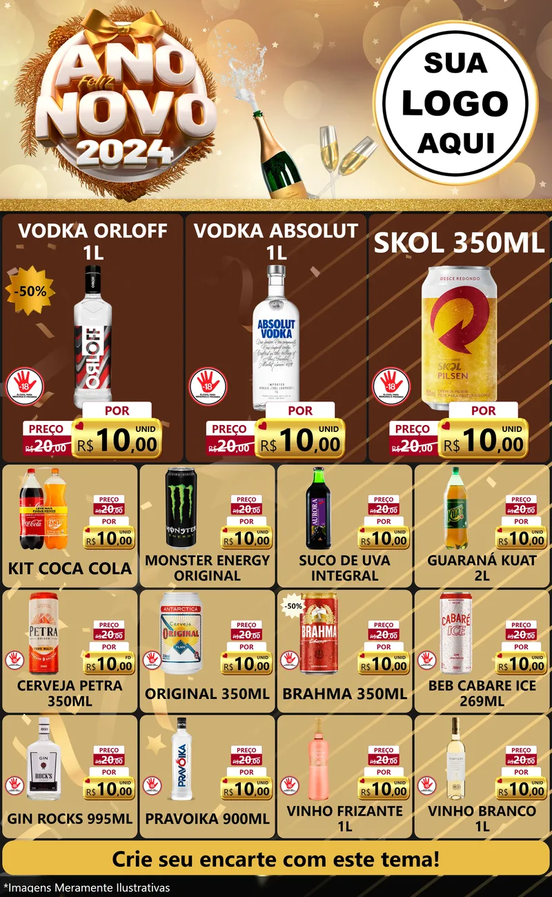 Modelo de Encarte para Encarte Grande com o tema Feliz Ano Novo 2027 para Distribuidora de bebidas