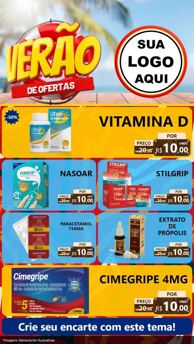 Modelo de TV para TV Vertical com o tema Verão de Ofertas para Farmácia