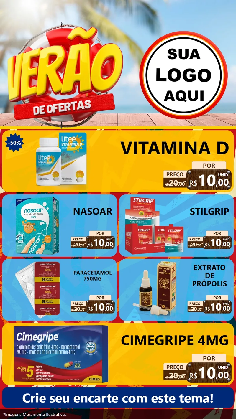 Modelo de TV para TV Vertical com o tema Verão de Ofertas para Farmácia