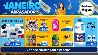 Modelo de TV para TV Horizontal com o tema Janeiro Arrasador para Produtos de Limpeza