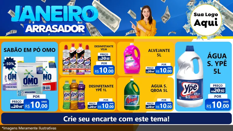 Modelo de TV para TV Horizontal com o tema Janeiro Arrasador para Produtos de Limpeza