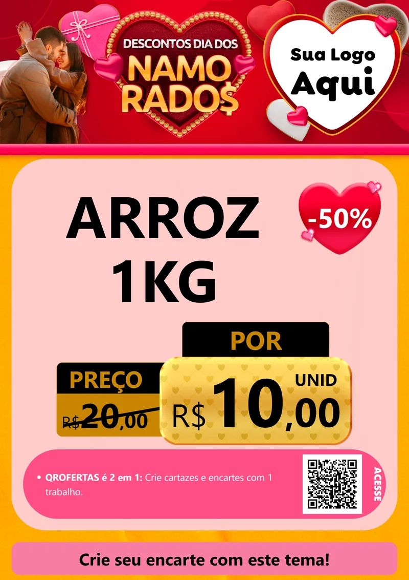 Modelo de Cartaz para Cartaz A4 Vertical com o tema Descontos Dia dos Namorados para Supermercado