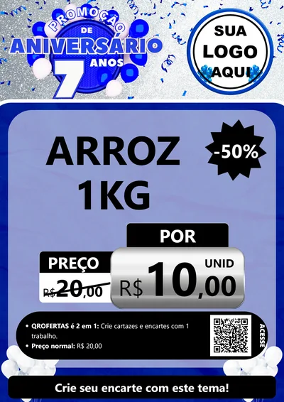 Modelo de Cartaz para Cartaz A4 Vertical com o tema Promoção de Aniversário - 7 Anos para Supermercado