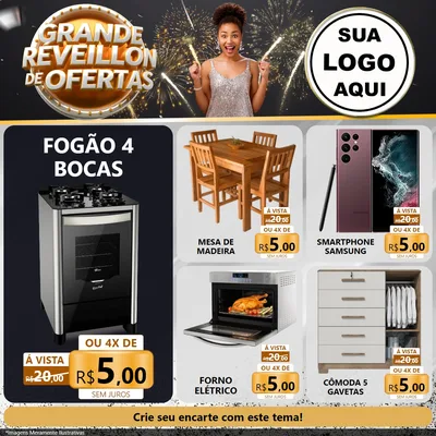 Modelo de Rede Social para Feed Facebook com o tema Grande Réveillon de Ofertas para Móveis e Eletro