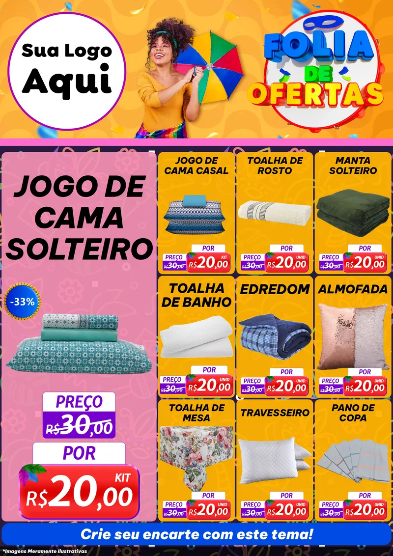 Modelo de Encarte para Encarte A4 Vertical com o tema Folia de Ofertas para Cama, Mesa e Banho