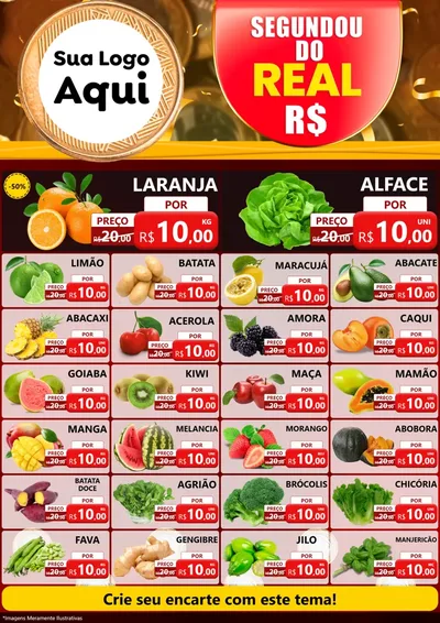 Modelo de Encarte para Encarte A4 Vertical com o tema Segundou do Real para Hortifrúti