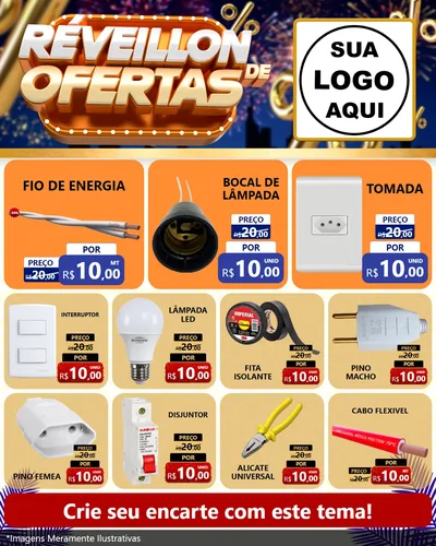 Modelo de Rede Social para Feed Instagram com o tema Réveillon de Ofertas para Materiais Elétricos