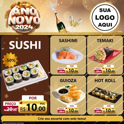Modelo de Rede Social para Feed Facebook com o tema Feliz Ano Novo 2027 para Comida japonesa