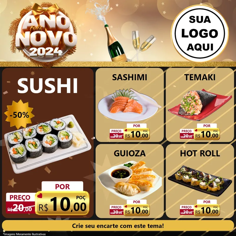 Modelo de Rede Social para Feed Facebook com o tema Feliz Ano Novo 2027 para Comida japonesa