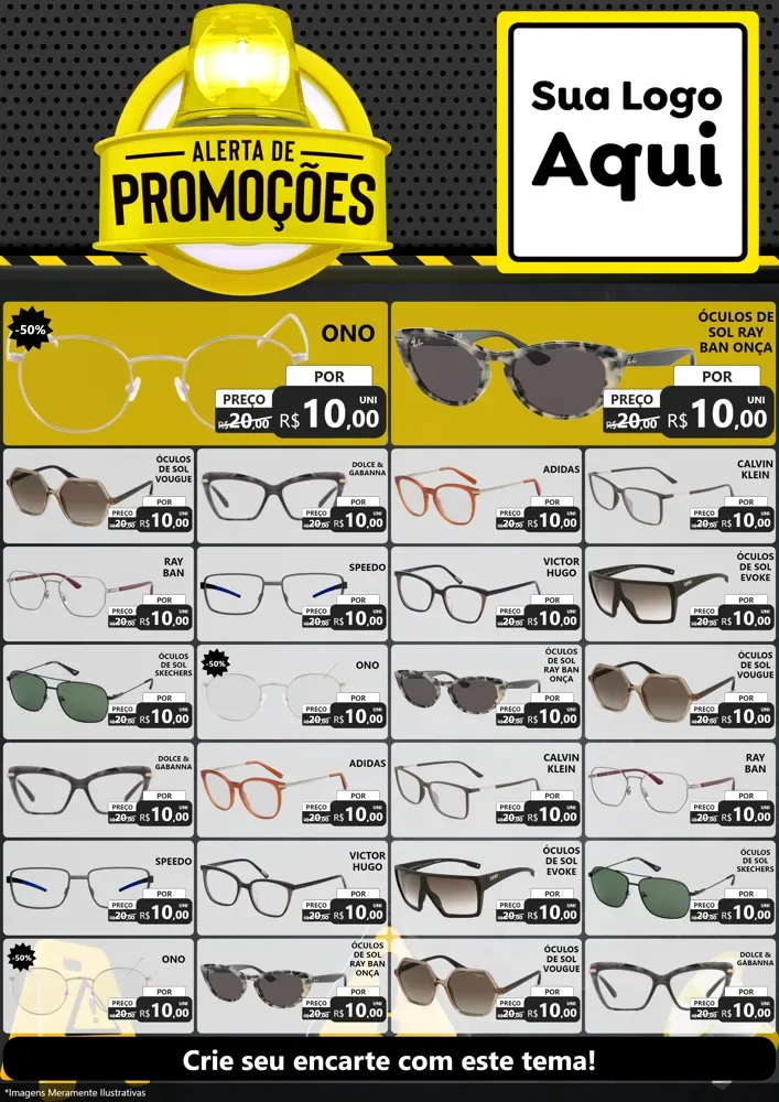 Modelo de Encarte para Encarte A4 Vertical com o tema Alerta de Promoções para Óticas
