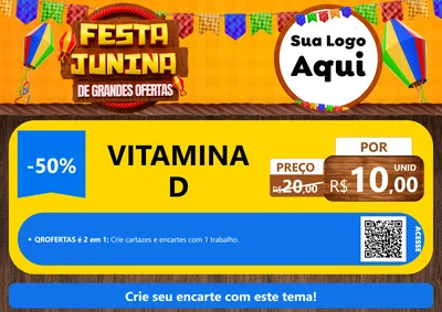 Modelo de Cartaz para Cartaz A4 Horizontal com o tema Festa Junina de Grandes Ofertas para Farmácia
