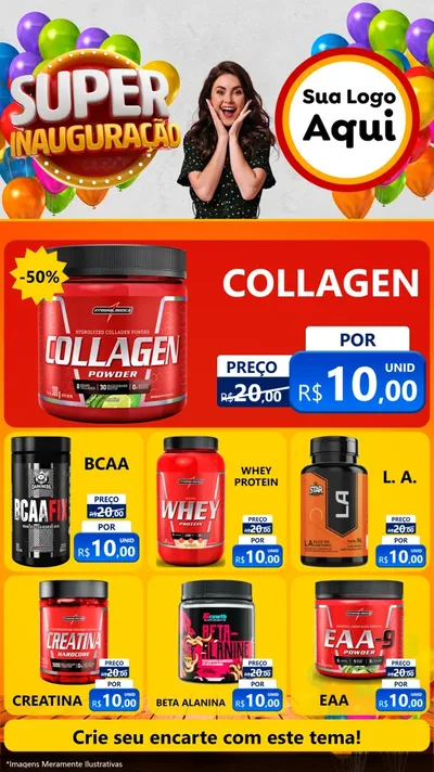 Modelo de Rede Social para Stories com o tema Super Inauguração para Suplementos alimentares