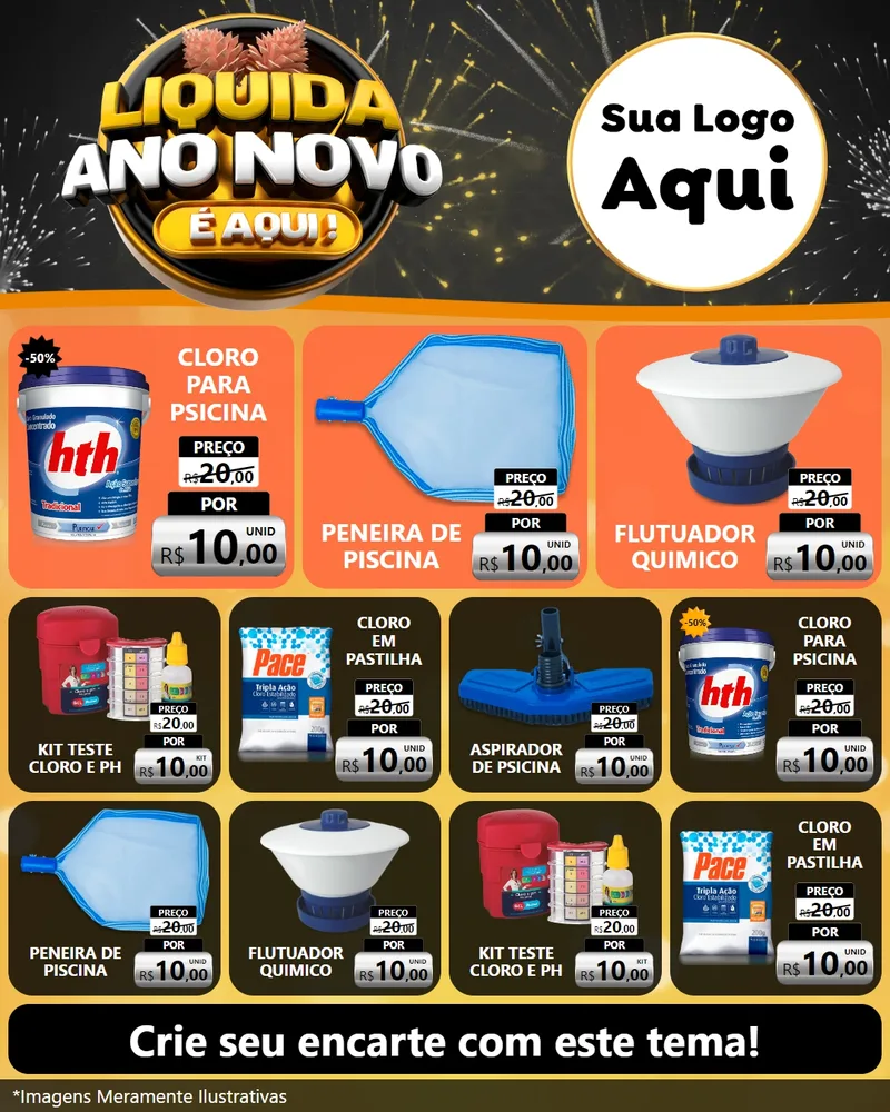 Modelo de Rede Social para Feed Instagram com o tema Liquida Ano Novo É Aqui! para Produtos para Piscina