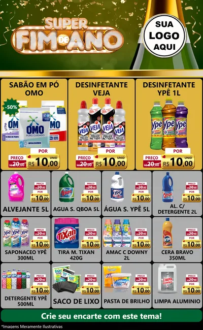 Modelo de Encarte para Encarte Grande com o tema Super Fim de Ano para Produtos de Limpeza