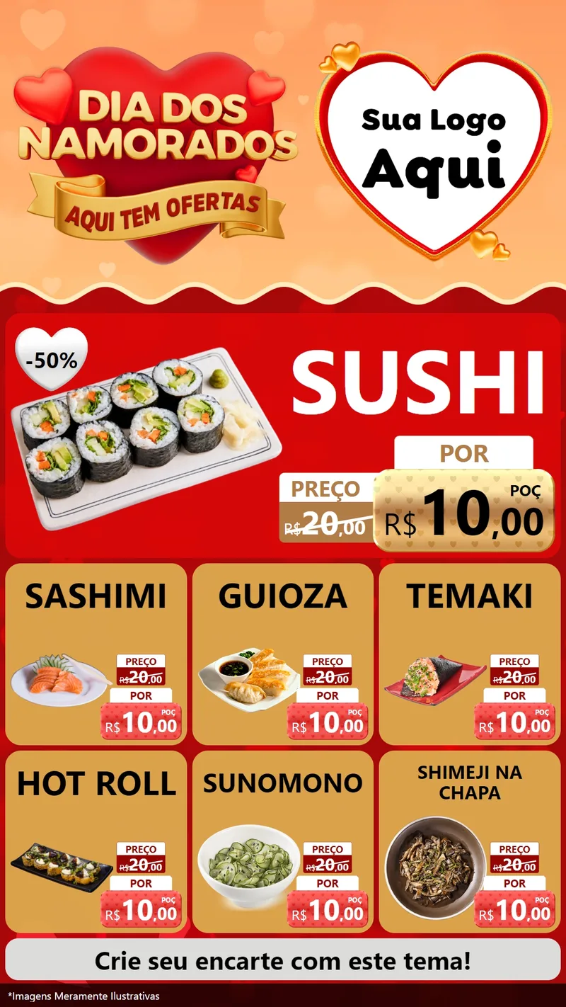 Modelo de Rede Social para Stories com o tema Dia dos Namorados - Aqui Tem Ofertas para Comida japonesa