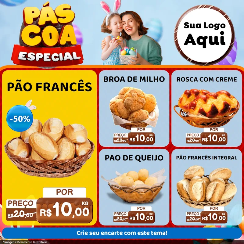 Modelo de Rede Social para Feed Facebook com o tema Páscoa Especial para Padaria