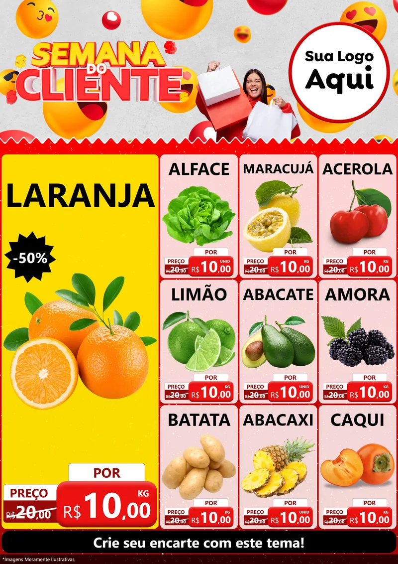 Modelo de Encarte para Encarte A4 Vertical com o tema Semana do Cliente para Hortifrúti