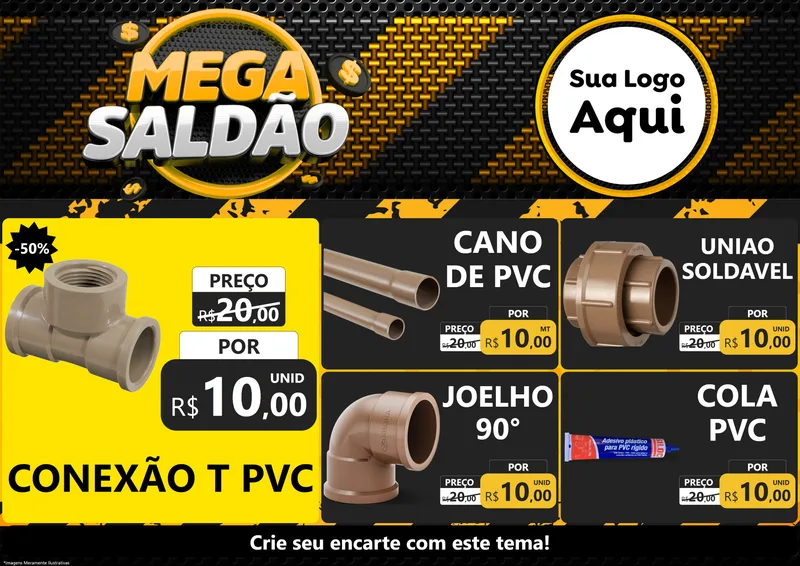 Modelo de Encarte para Encarte A4 Horizontal com o tema Mega Saldão para Tubos e conexões