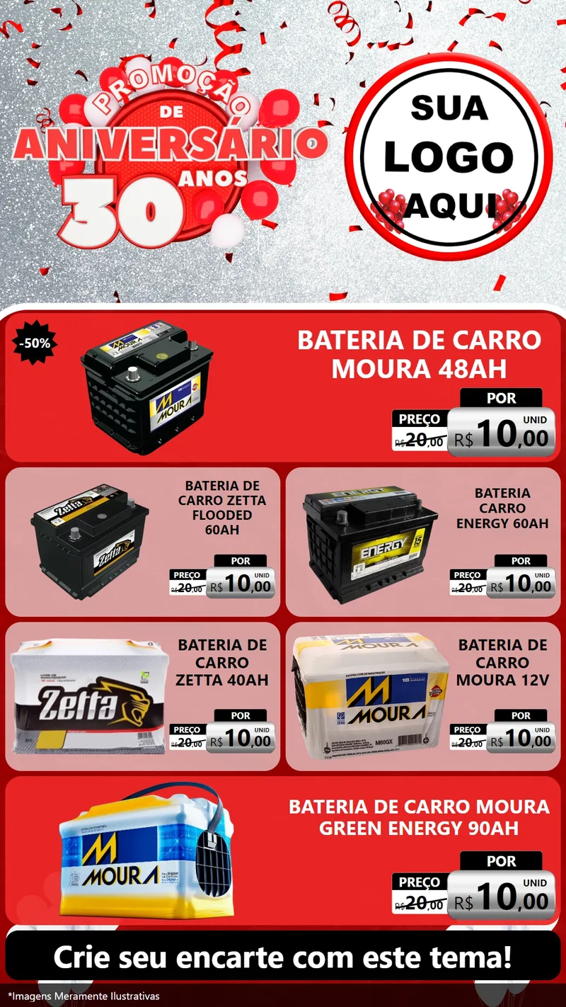 Modelo de TV para TV Vertical com o tema Promoção de Aniversário - 30 Anos para Baterias Elétricas