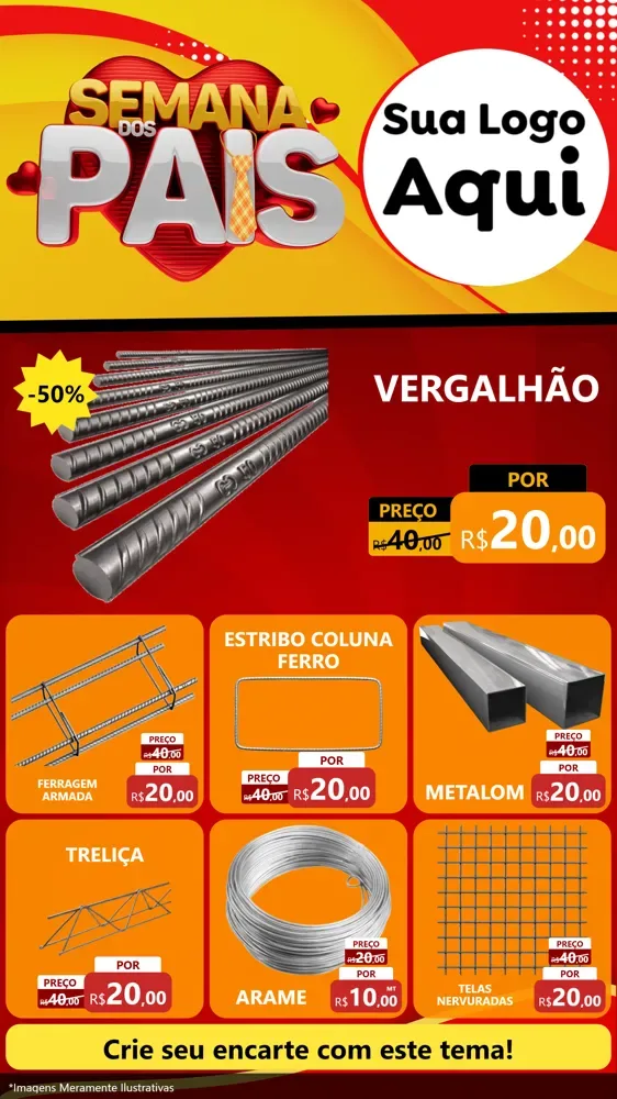 Modelo de Rede Social para Stories com o tema Semana Dos Pais para Ferragens