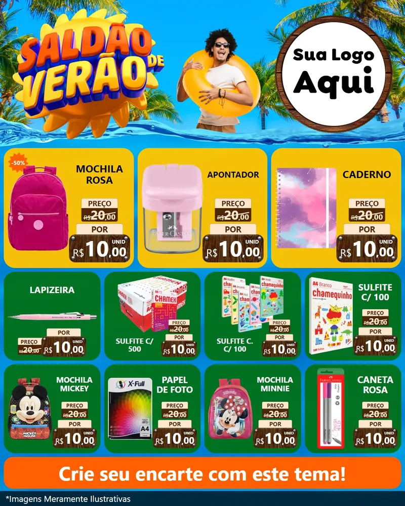 Modelo de Rede Social para Feed Instagram com o tema Saldão de Verão para Papelaria
