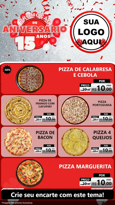 Modelo de TV para TV Vertical com o tema Promoção de Aniversário - 15 Anos para Pizzaria