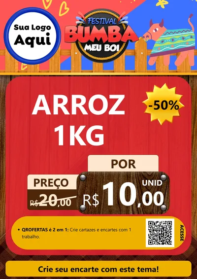 Modelo de Cartaz para Cartaz A4 Vertical com o tema Festival Bumba Meu Boi para Supermercado
