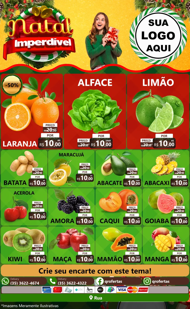 Modelo de Encarte para Encarte Grande com o tema Natal Imperdível para Hortifrúti