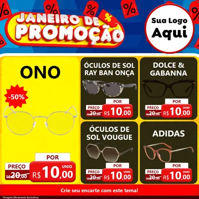 Modelo de Rede Social para Feed Facebook com o tema Janeiro de Promoção para Óticas