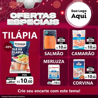 Modelo de Rede Social para Feed Facebook com o tema Ofertas Especiais - Futebol para Peixaria