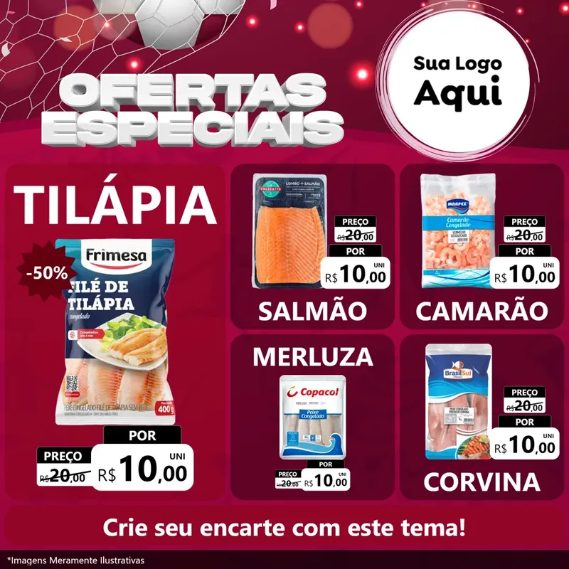 Modelo de Rede Social para Feed Facebook com o tema Ofertas Especiais - Futebol para Peixaria