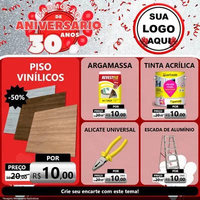 Modelo de Rede Social para Feed Facebook com o tema Promoção de Aniversário - 30 Anos para Material para Construção