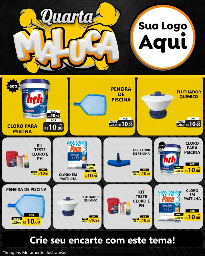 Modelo de Rede Social para Feed Instagram com o tema Quarta Maluca para Produtos para Piscina