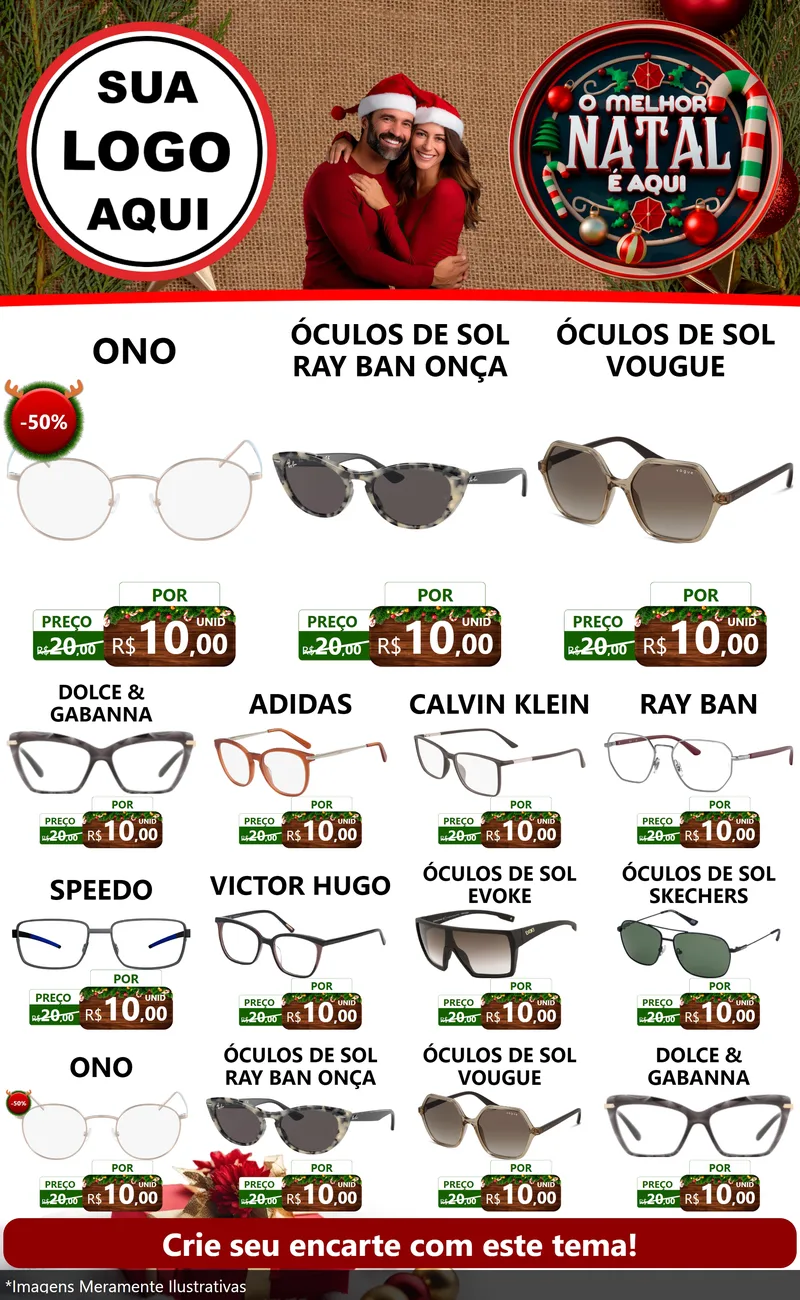 Modelo de Encarte para Encarte Grande com o tema O Melhor Natal É Aqui para Óticas