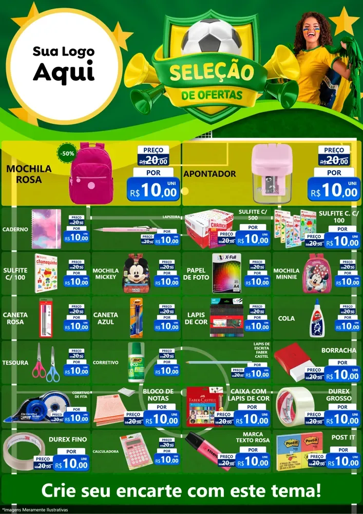 Modelo de Encarte para Encarte A4 Vertical com o tema Seleção de Ofertas - Copa para Papelaria