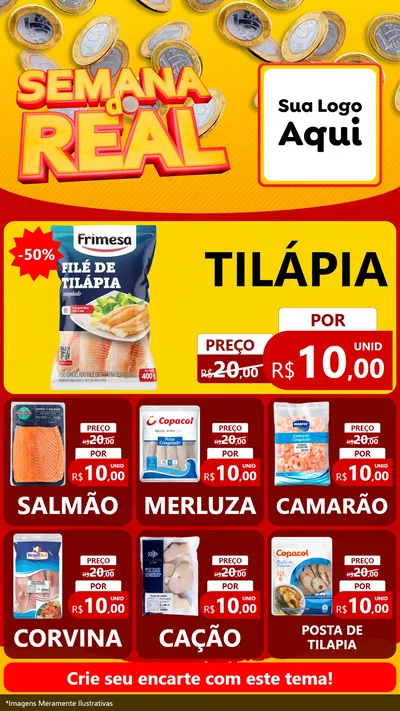 Modelo de Rede Social para Stories com o tema Semana do Real para Peixaria