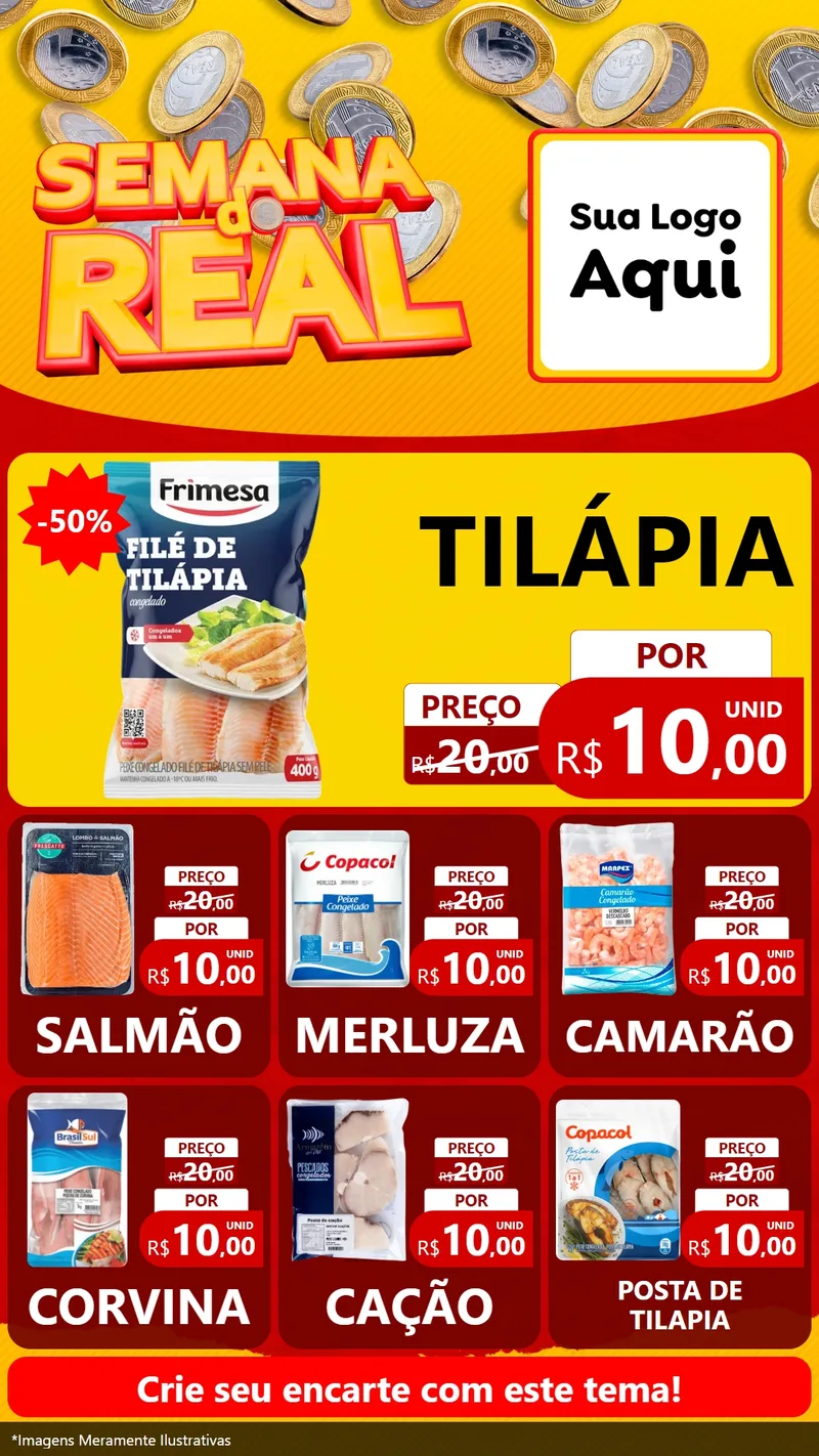 Modelo de Rede Social para Stories com o tema Semana do Real para Peixaria