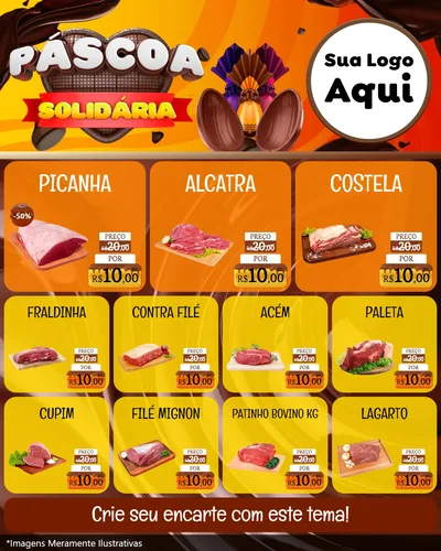 Modelo de Rede Social para Feed Instagram com o tema Páscoa Solidária para Açougue