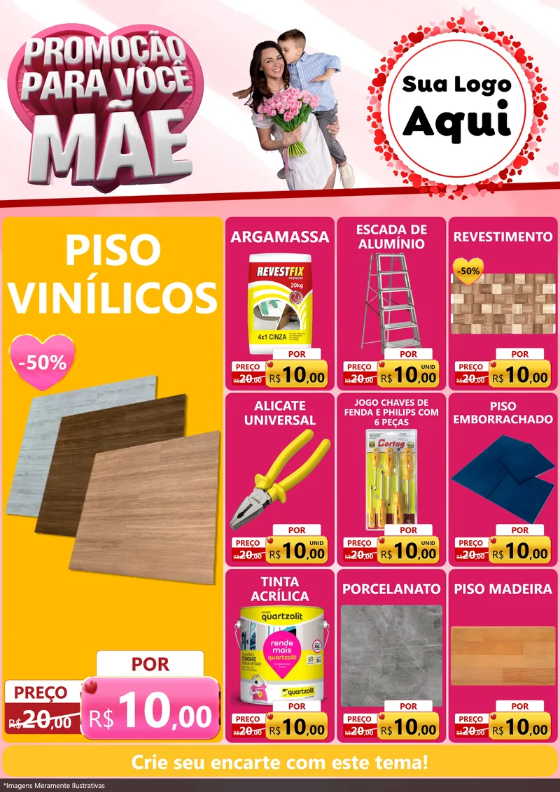 Modelo de Encarte para Encarte A4 Vertical com o tema Promoção Para Você Mãe para Material para Construção