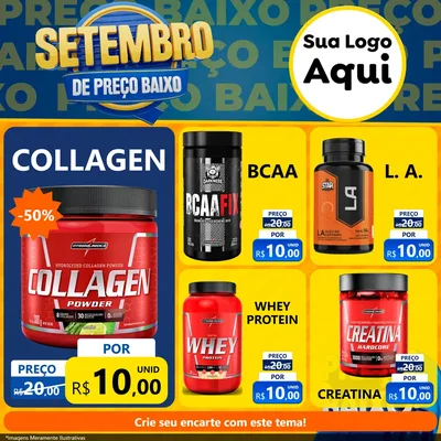 Modelo de Rede Social para Feed Facebook com o tema Setembro De Preço Baixo para Suplementos alimentares