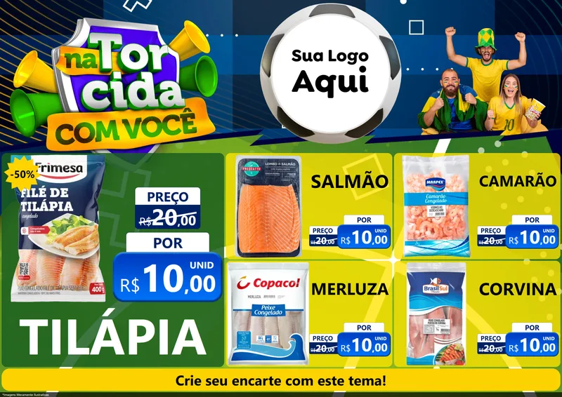 Modelo de Encarte para Encarte A4 Horizontal com o tema Na Torcida Com Você - Copa para Peixaria