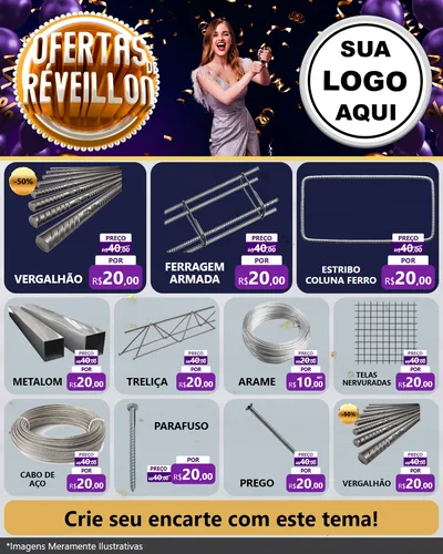 Modelo de Rede Social para Feed Instagram com o tema Ofertas de Réveillon para Ferragens