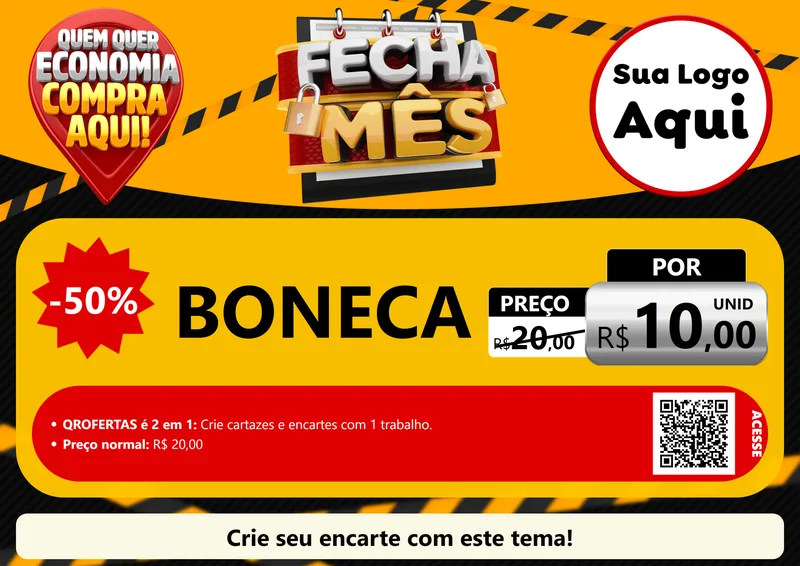 Modelo de Cartaz para Cartaz A4 Horizontal com o tema Fecha Mês para Brinquedos