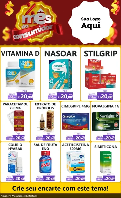 Modelo de Encarte para Encarte Grande com o tema Mês do consumidor para Farmácia